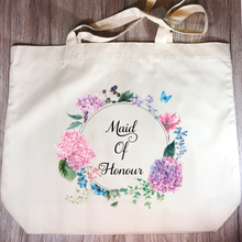 Load image into Gallery viewer, Maid Of Honour Floral Wreath Wedding Tote Bag - Tote Bag - Molly Dolly Crafts
