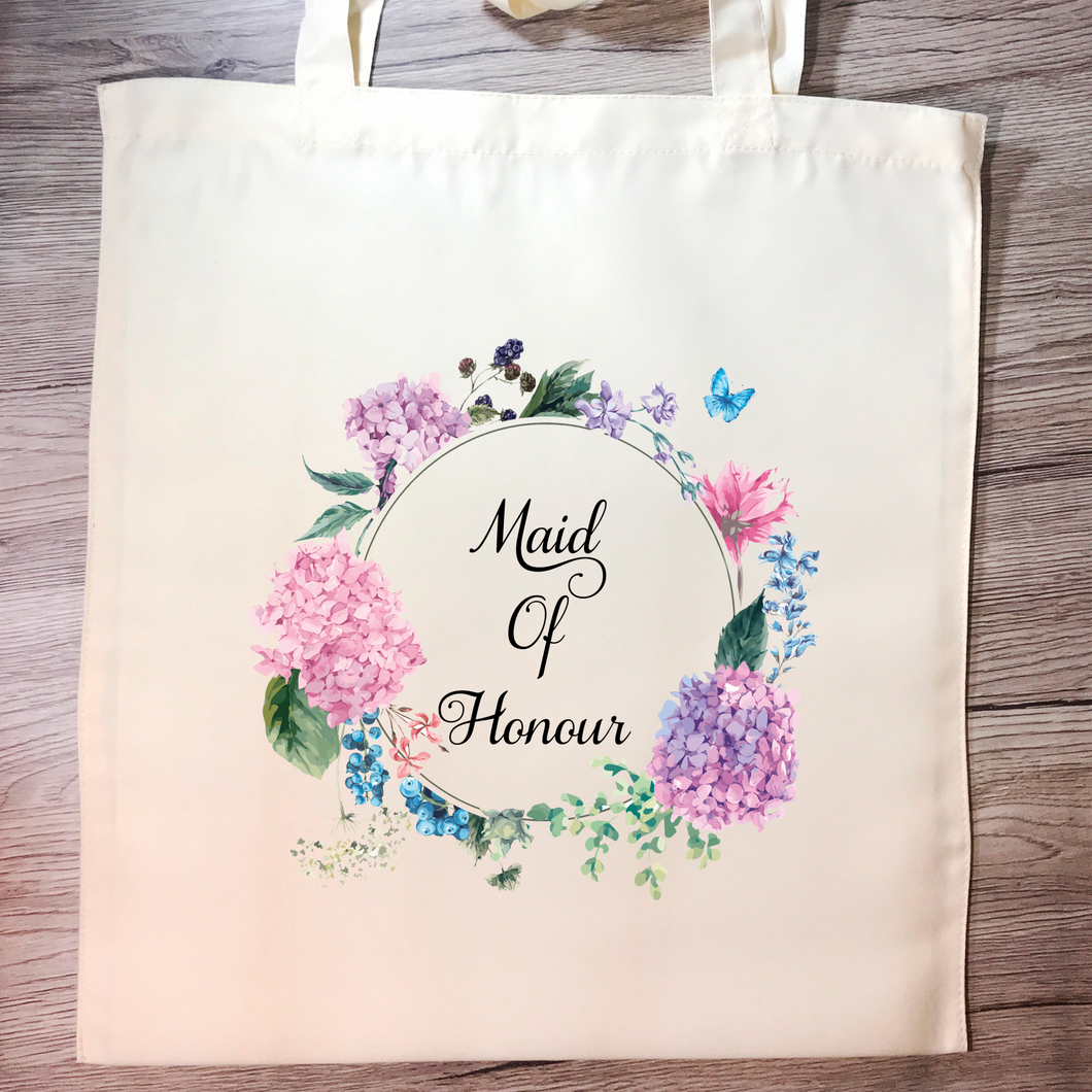 Maid Of Honour Floral Wreath Wedding Tote Bag - Tote Bag - Molly Dolly Crafts