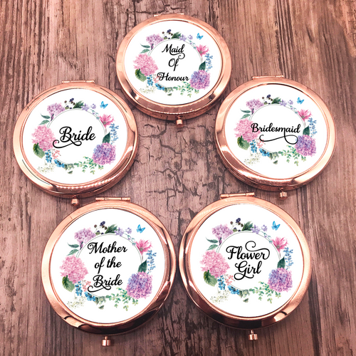Maid of Honour Floral Wreath Wedding Compact Mirror - Pocket Mirror - Molly Dolly Crafts