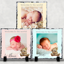 Load image into Gallery viewer, Welcome Baby Newborn Photo Personalised Slate
