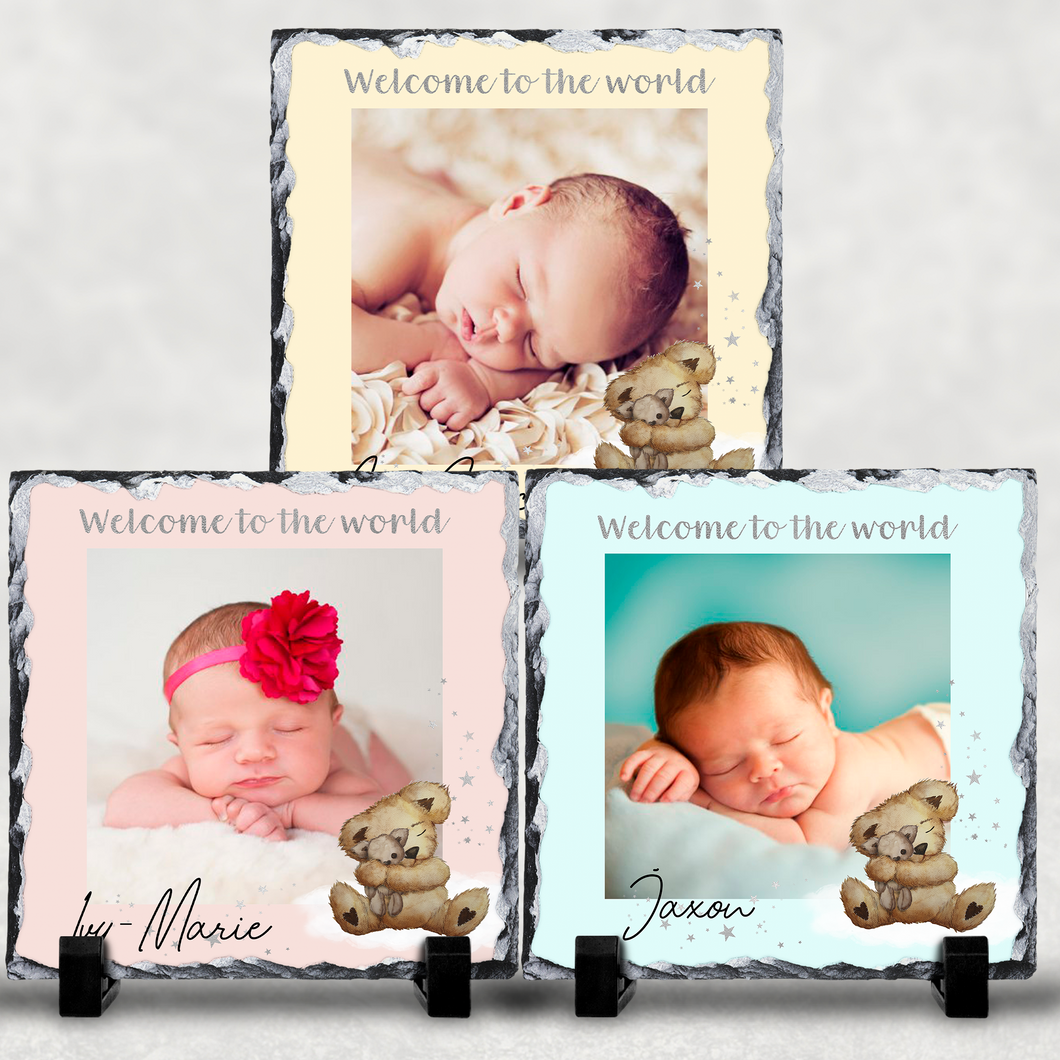 Welcome Baby Newborn Photo Personalised Slate
