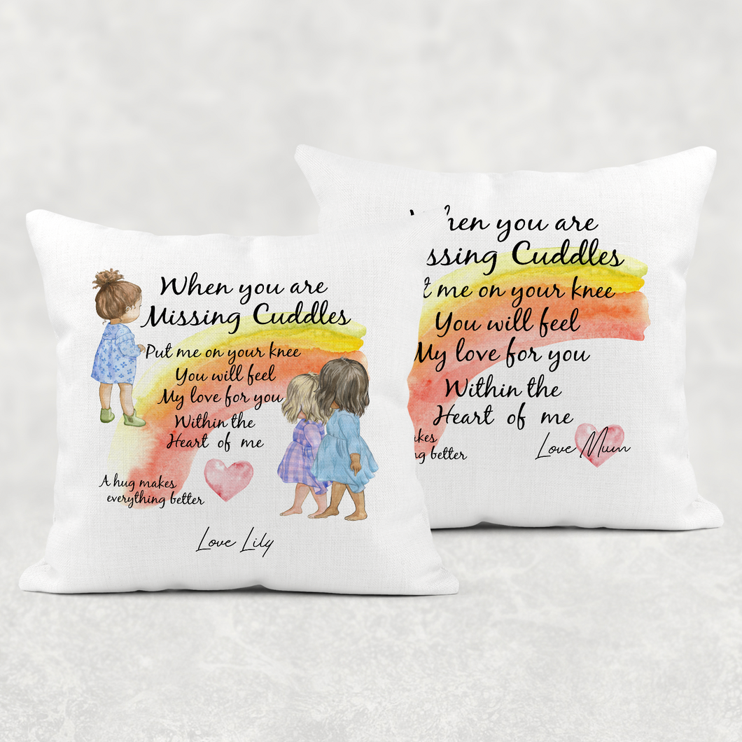 When You Are Missing Cuddles Hug Isolation Comfort Cushion Linen White Canvas