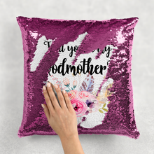 Load image into Gallery viewer, Will you be my Godmother Sequin Reveal Hidden Message New Baby Cushion -  - Molly Dolly Crafts
