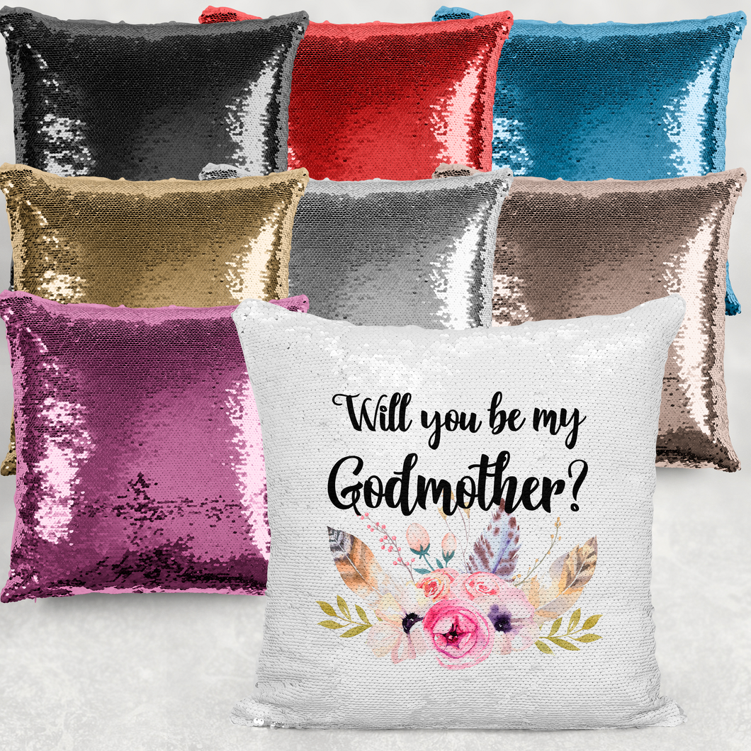 Will you be my Godmother Sequin Reveal Hidden Message New Baby Cushion -  - Molly Dolly Crafts
