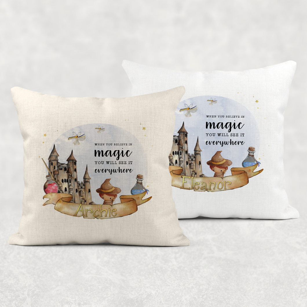 Wizard When you Believe in Magic Cushion Linen White Canvas