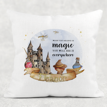 Load image into Gallery viewer, Wizard When you Believe in Magic Cushion Linen White Canvas

