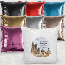 Load image into Gallery viewer, Wizard Believe in Magic Watercolour Mermaid Sequin Cushion
