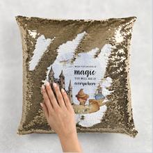 Load image into Gallery viewer, Wizard Believe in Magic Watercolour Mermaid Sequin Cushion
