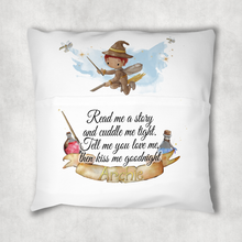 Load image into Gallery viewer, Wizard Magic Personalised Pocket Book Cushion Cover White Canvas
