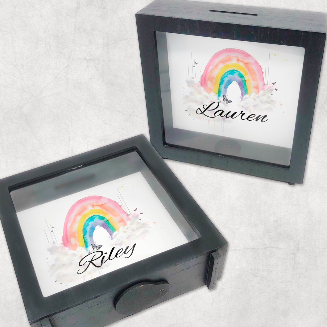 Wonky Rainbow Personalised Money Box Frame