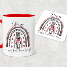 Load image into Gallery viewer, Zebra Rainbow Red Valentine&#39;s Day Personalised Mug and Coaster Set
