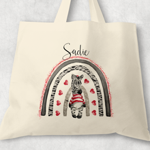 Load image into Gallery viewer, Zebra Rainbow Valentine&#39;s DAy Personalised Tote Gift Bag

